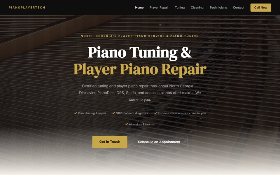 Piano Player Tech website homepage